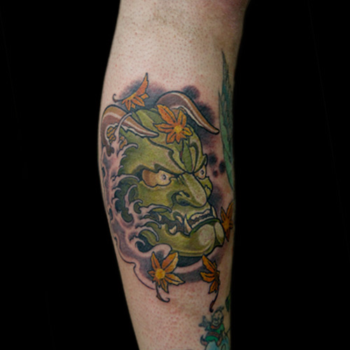 Hanya Mask Japanese Maple Leaves Tattoo