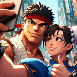 A Selfie before the Tournament (Ryu and Chun Li)