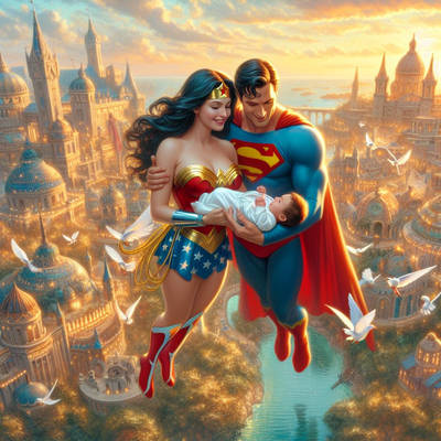 Superman and Wonder Woman and baby Lara