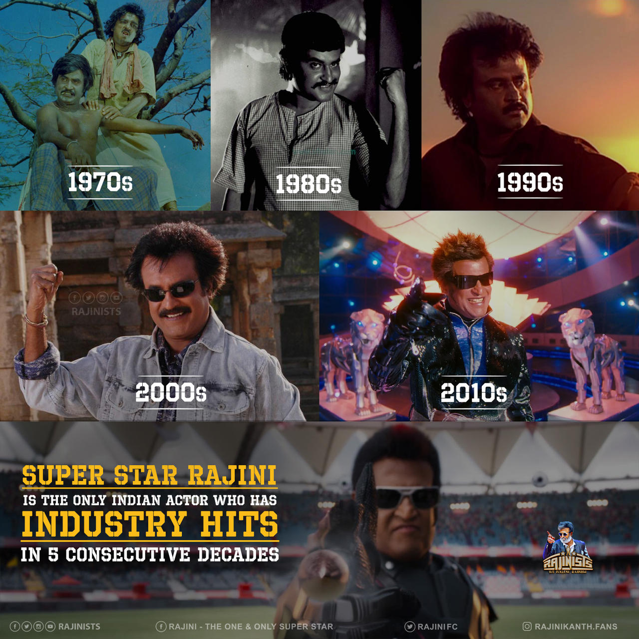 Redchip Rajini Rajini's Industry Hits in 5 Consecutive Decades by rajinists on DeviantArt