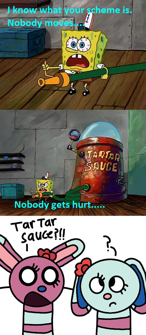 Spongebob Rattic Spongebob shoots tartar sauce at Evil Rattie by JenChabre07 on DeviantArt