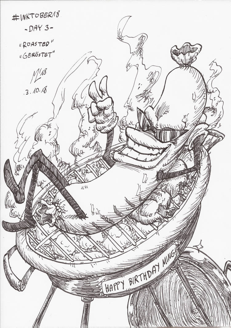 INKTOBER18 Day 3: Roasted by blue-hugo