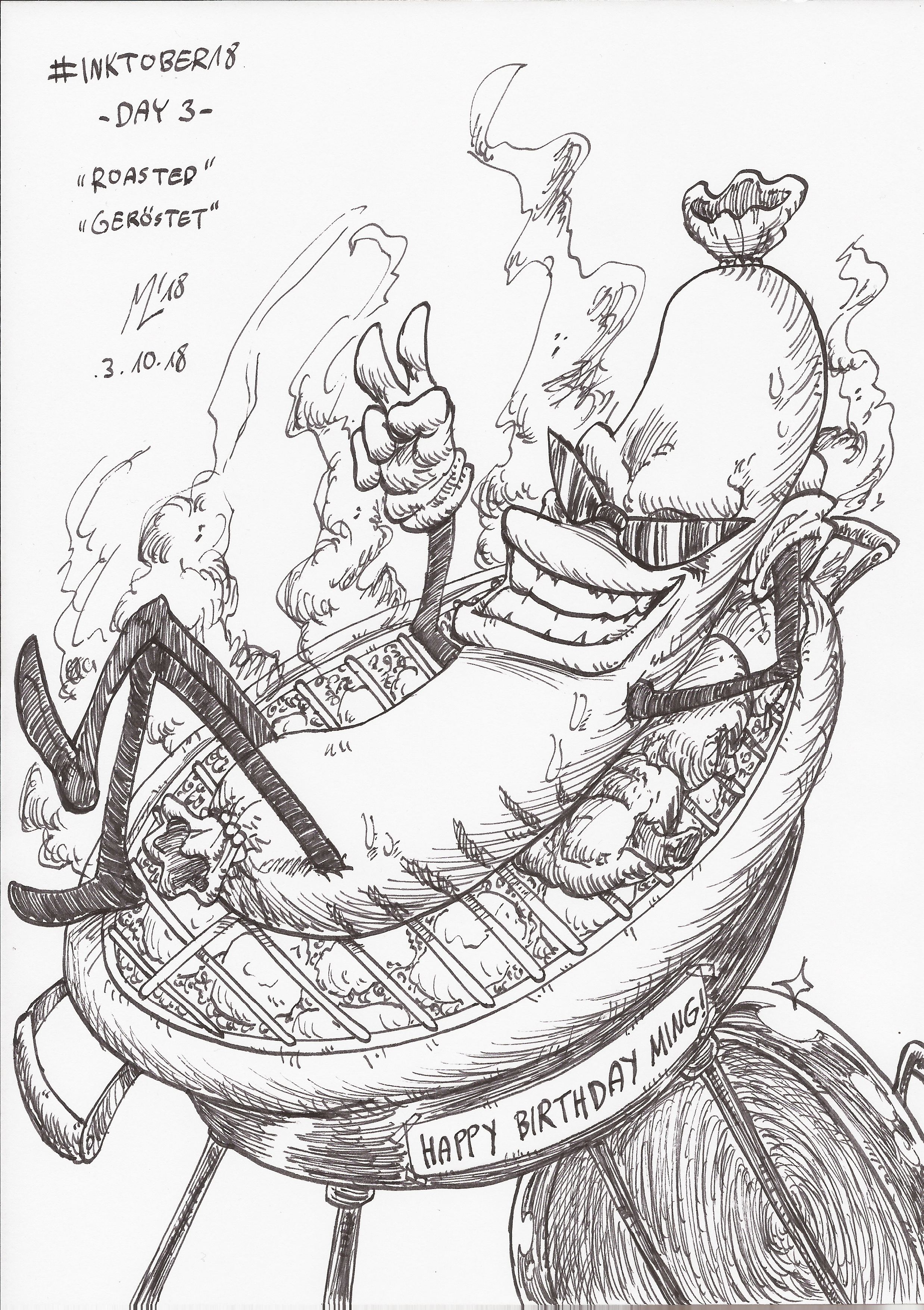 INKTOBER18 Day 3: Roasted by blue-hugo