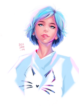 Blue eyed girl with cat-shirt