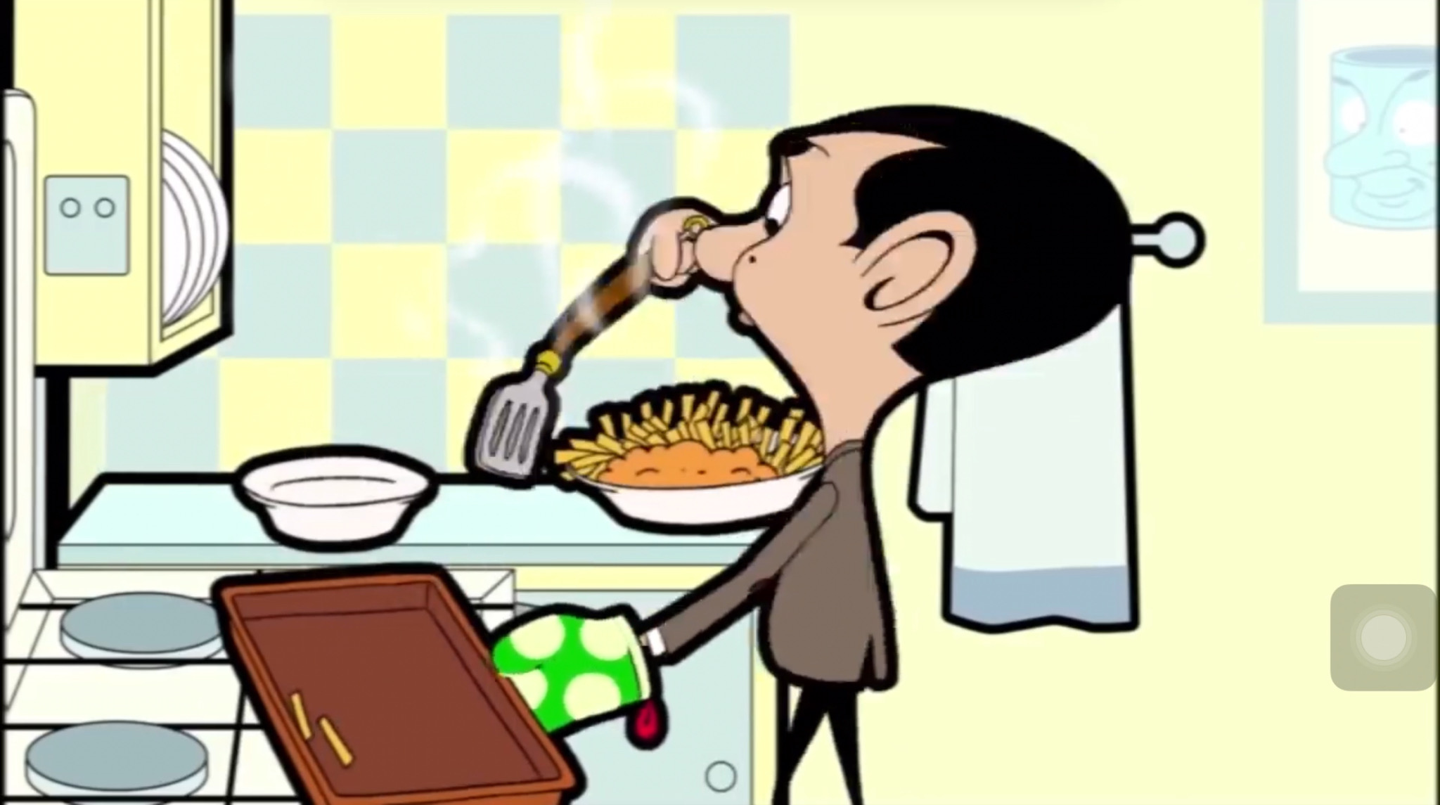 Mr Bean serving fish and chips for dinner by hueylengyong15 on DeviantArt
