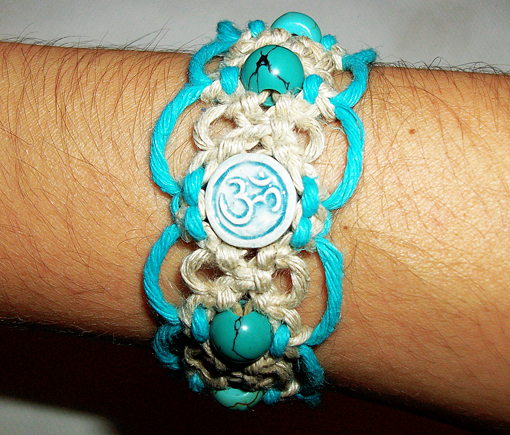 Raku Aum Macrame Hemp Bracelet Turquoise Gemstone