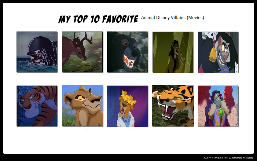 Top Animal Disney Villains (Movies) by Hillygon on DeviantArt