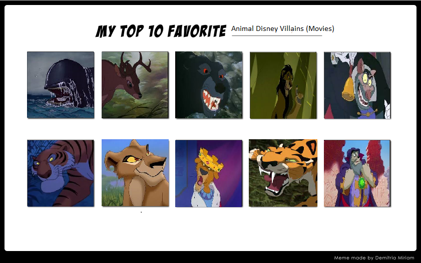 Top Animal Disney Villains (Movies) by Hillygon on DeviantArt Top Animal Disney Villains (Movies) by Hillygon on DeviantArt