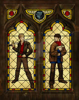 Merlin and Arthur stainedglass