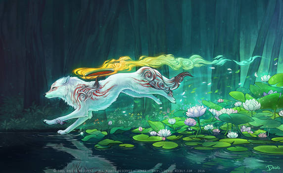 Shiranui sur l'eau - Fanart Okami