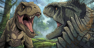 Rexy Vs Giganotosaurus in Anime Style