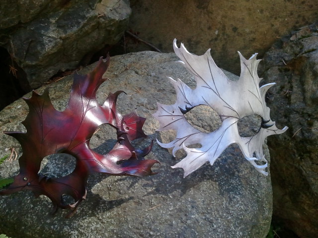 bride and groom oak leaf masks