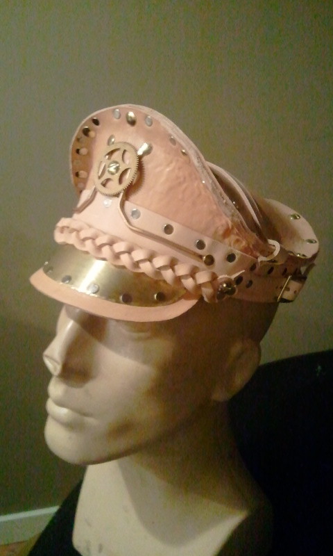 leather officers hat. work in progress