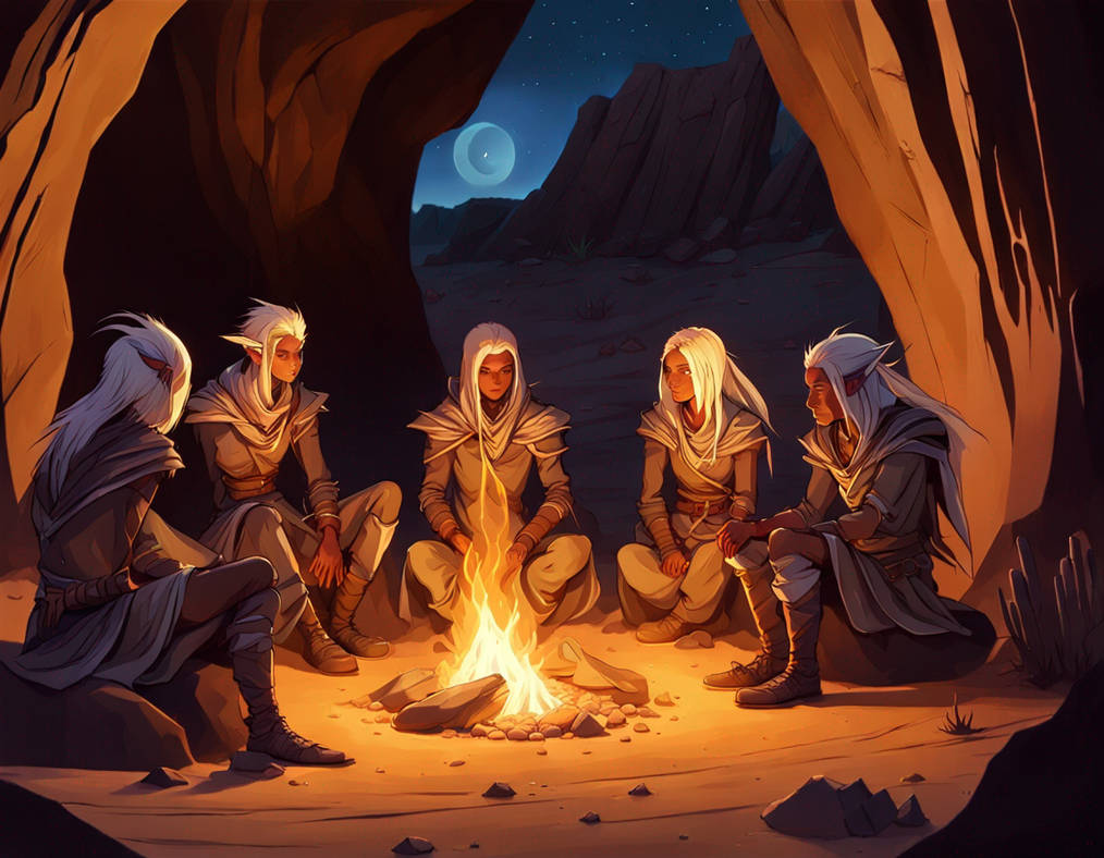 Desert elves around the fire by AcidBurnL8 on DeviantArt