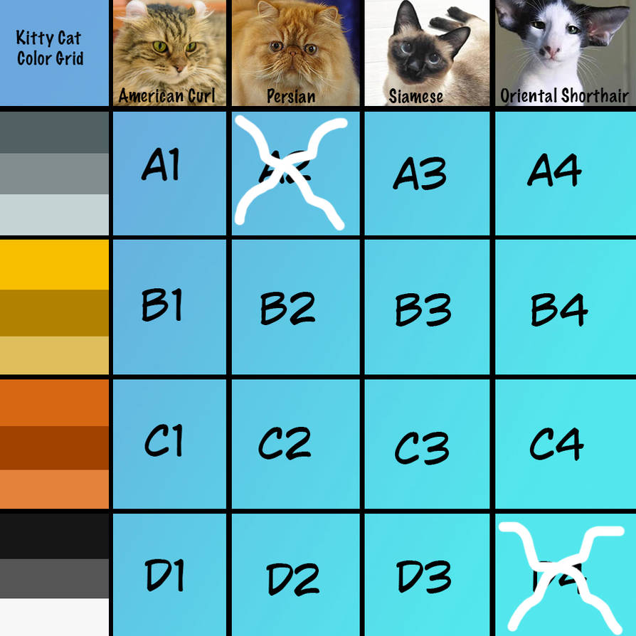 Cat Color Grid by Zee-Stitch on DeviantArt