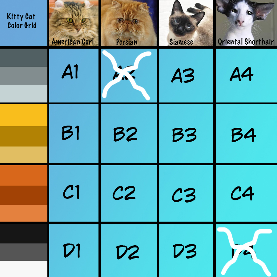 Simplified Cat Colorblock Cat Color Grid by Zee-Stitch on DeviantArt
