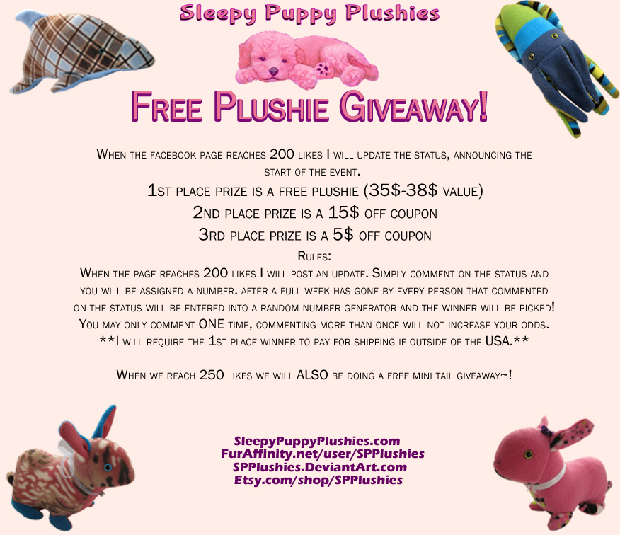 Free Plushie Giveaway at 200 likes!