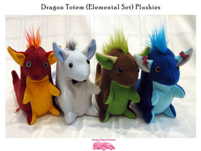 Set of 4 Elemental Dragon Totem Plushies