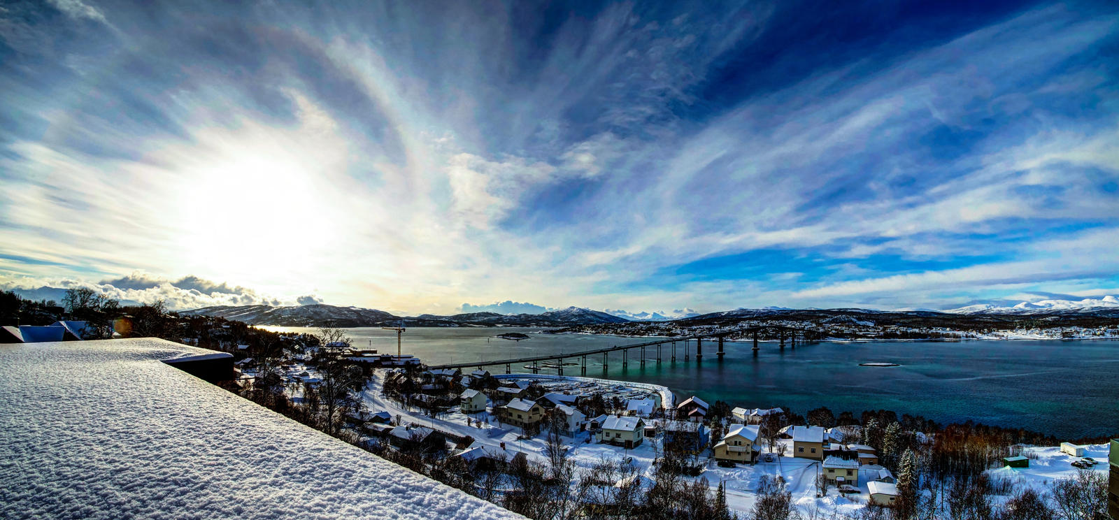 Panorama from Finnsnes to Senja.