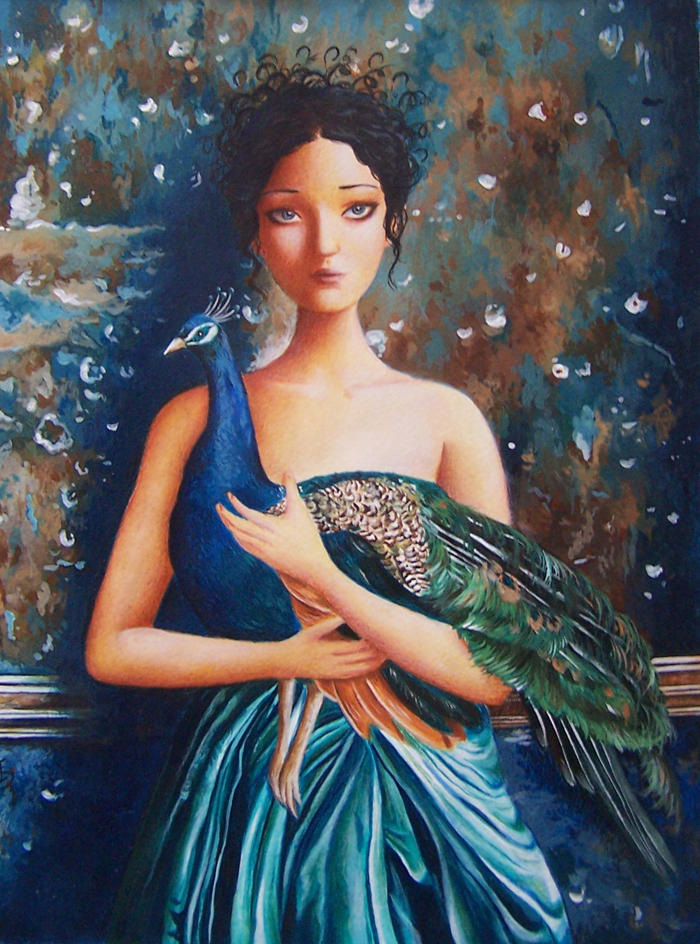 A Girl and Her Peacock