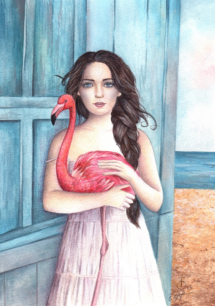 A Girl and Her Flamingo