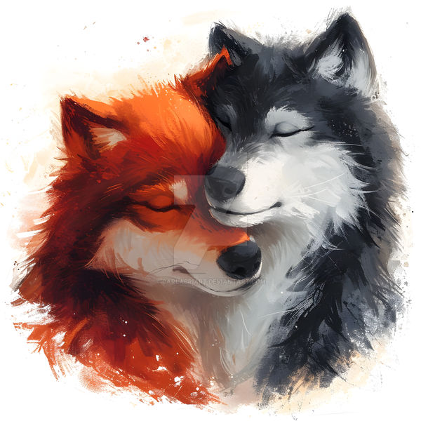 Wolf Fox Hug 2 by Carlabriart on DeviantArt