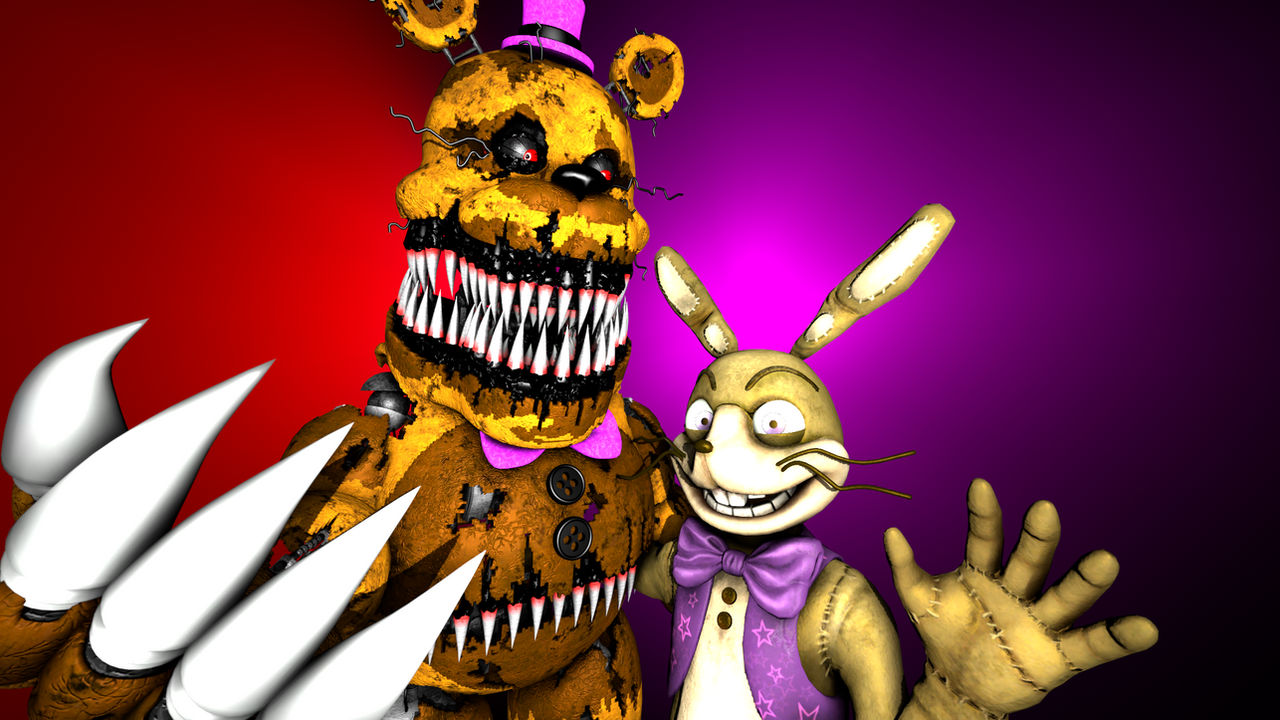 Nightmare Fredbear and Glitchtrap vs Fredbear and Springbonnie