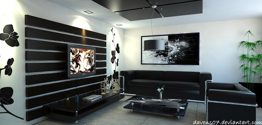 living room black and white
