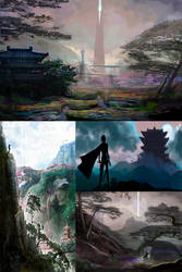 Chinese Fantasy Environment Concept Thumbnails