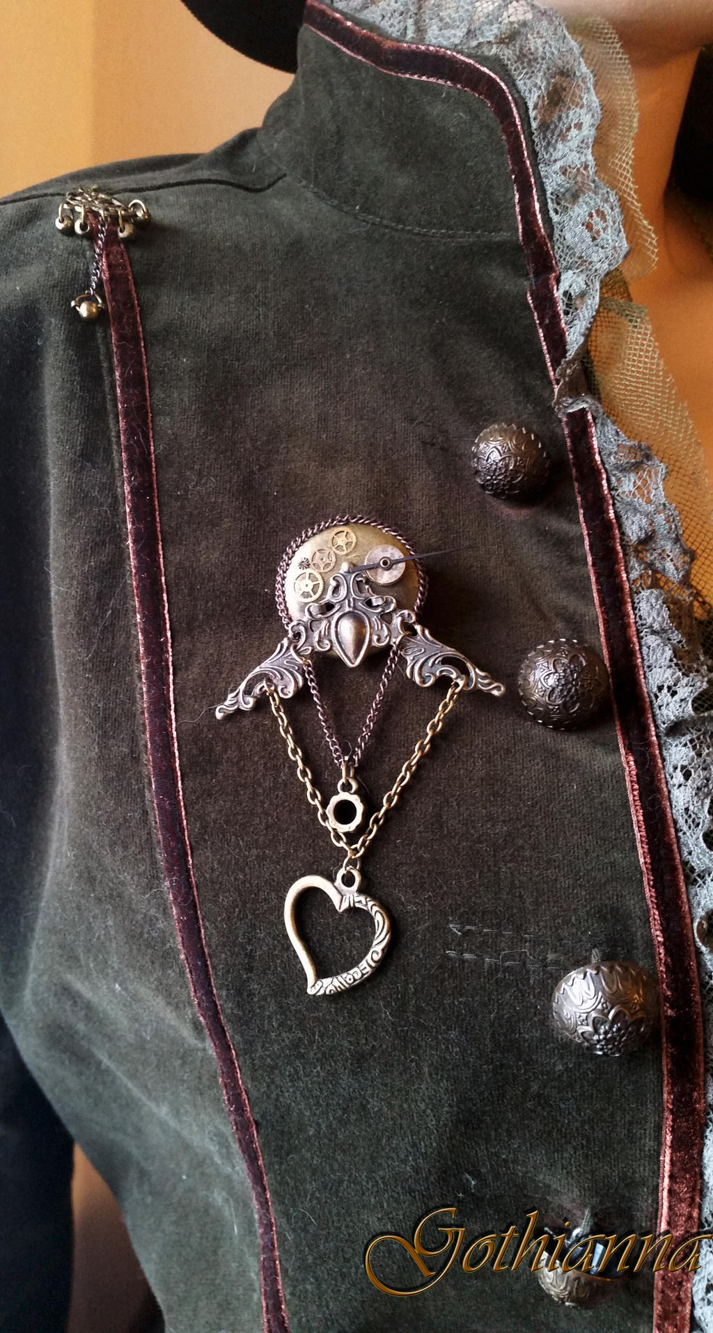 Steampunk Victorian Bronze Brooch ' Timeless Love'