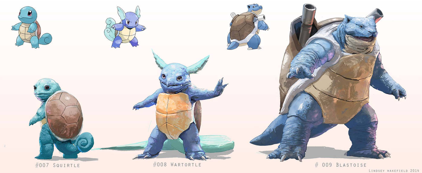 Pokemon: Squirtle, Wartortle, and Blastoise by LindseyWArt