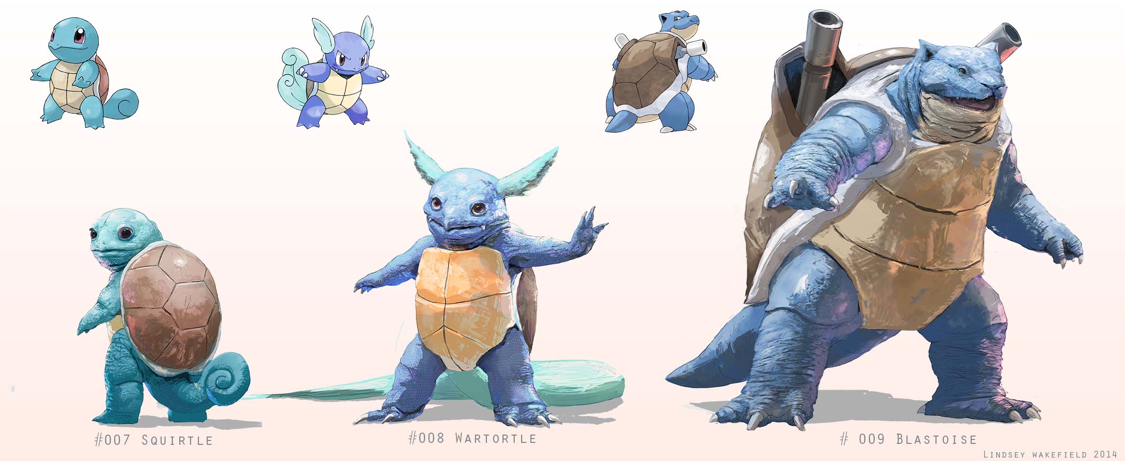 Pokemon: Squirtle, Wartortle, and Blastoise