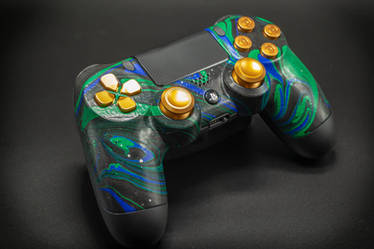Custom Gold/Green Swirl Painted PS4 Controller