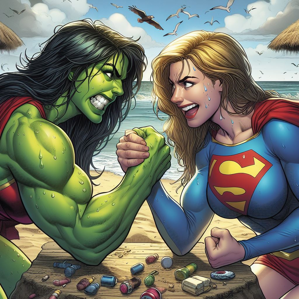 SheHulk arm wrestling Supergirl by zzzz321 on DeviantArt