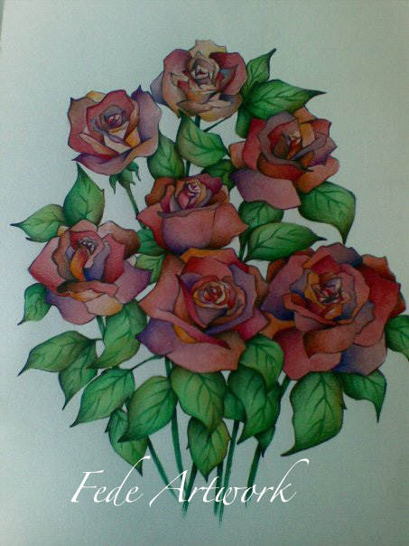 pastel and watercolor roses
