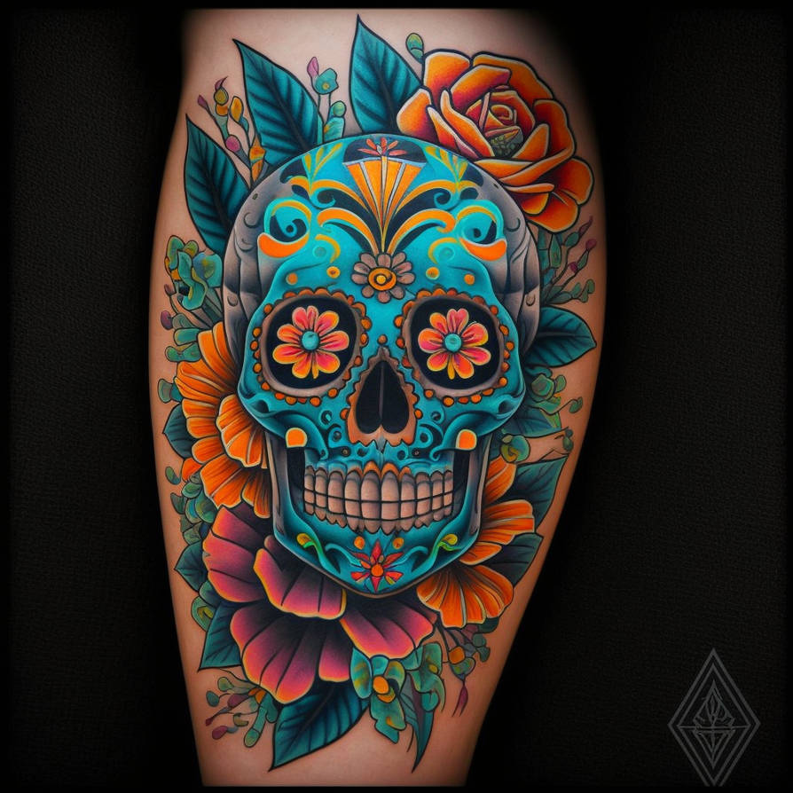 nopagas tattoo design for Mexican skull full color by denisskullnox on