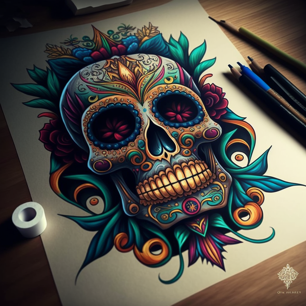 nopagas tattoo design for Mexican skull full color by denisskullnox on