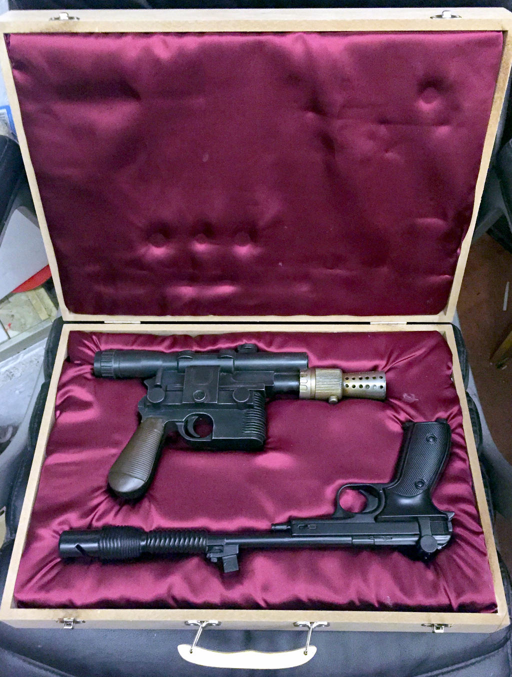 Han and Leia blaster set - Star Wars prop by DrMonkeyface