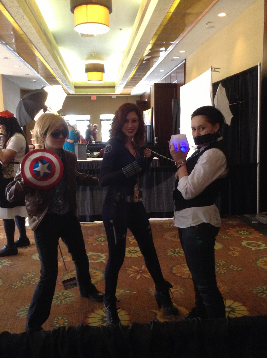 Steve, Natasha, and Loki