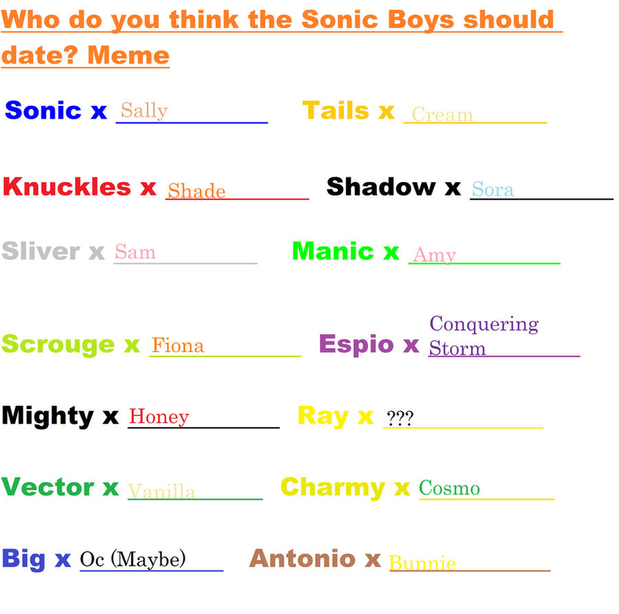 Who do I think the Sonic boys should date Meme 1