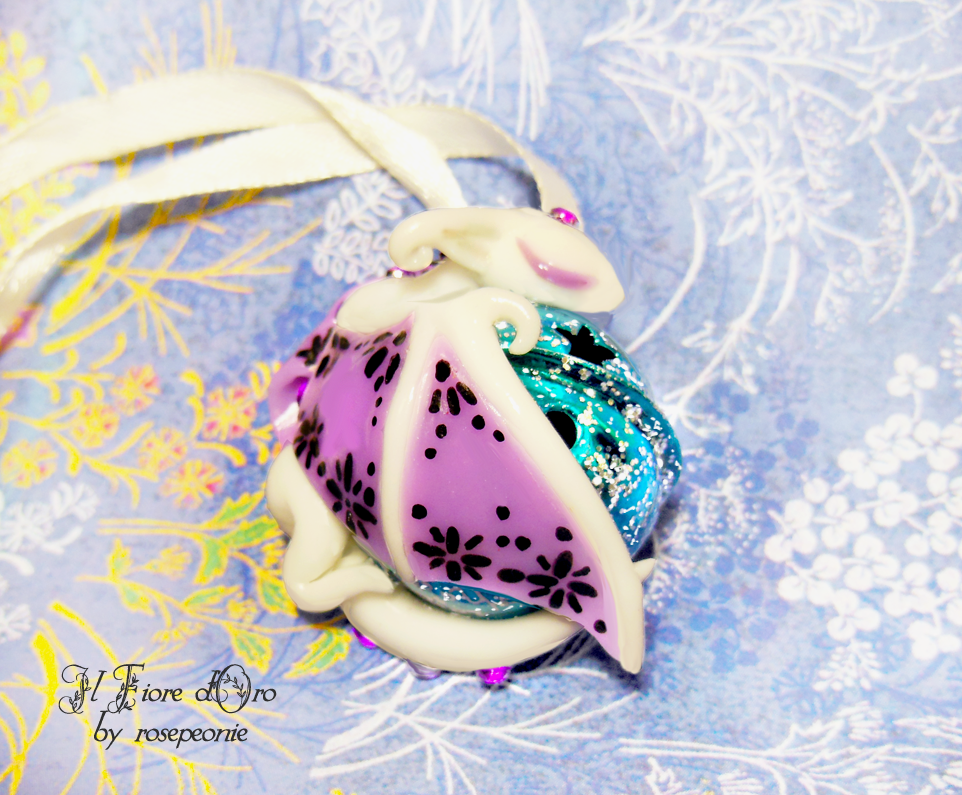 Dragon Bell Ornament - blu white lilac