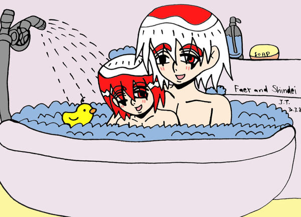 Shindei and his son Faer taking a bath together