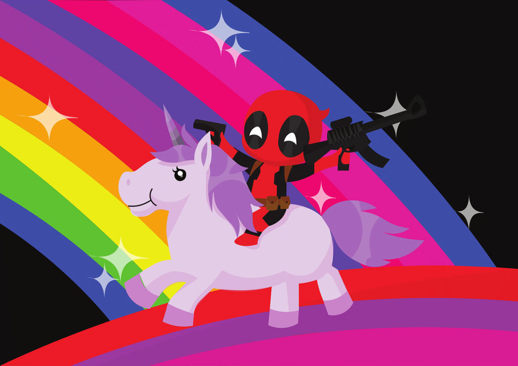 Deadpool Riding A Raptor Deadpool riding an unicorn by Batssi on DeviantArt