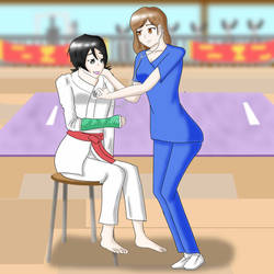 Rukia getting patched up Comm