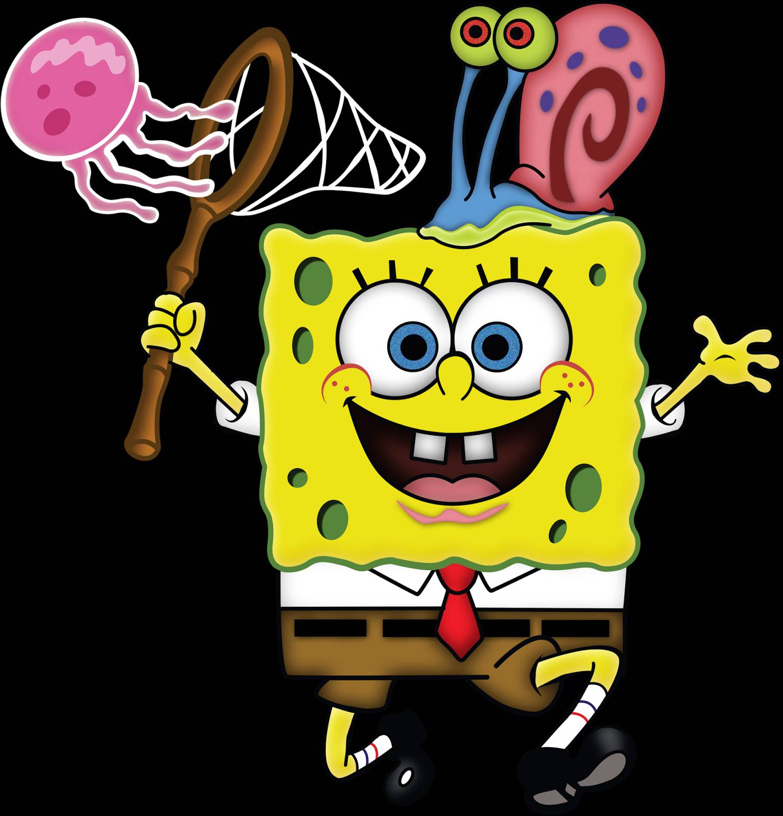 Free: Spongebob, Garry Spongebob Chasing Jellyfish - Transparent