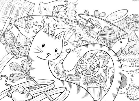 Study in Cat colouring sheet FREE FOR KIDS