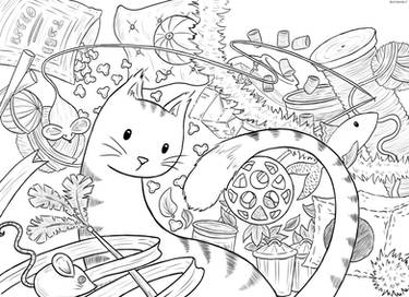 Study in Cat colouring sheet FREE FOR KIDS