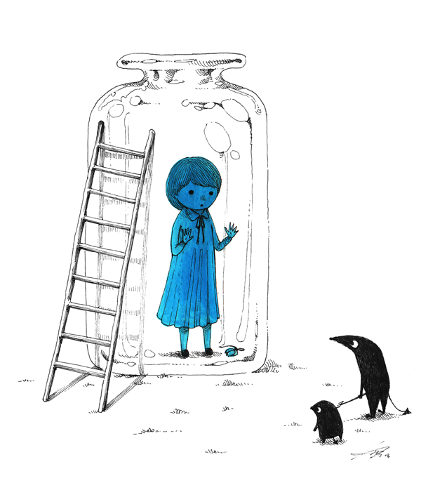 Blue girl in the bottle