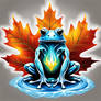 Ice frog melting while sitting on a maple leaf on 