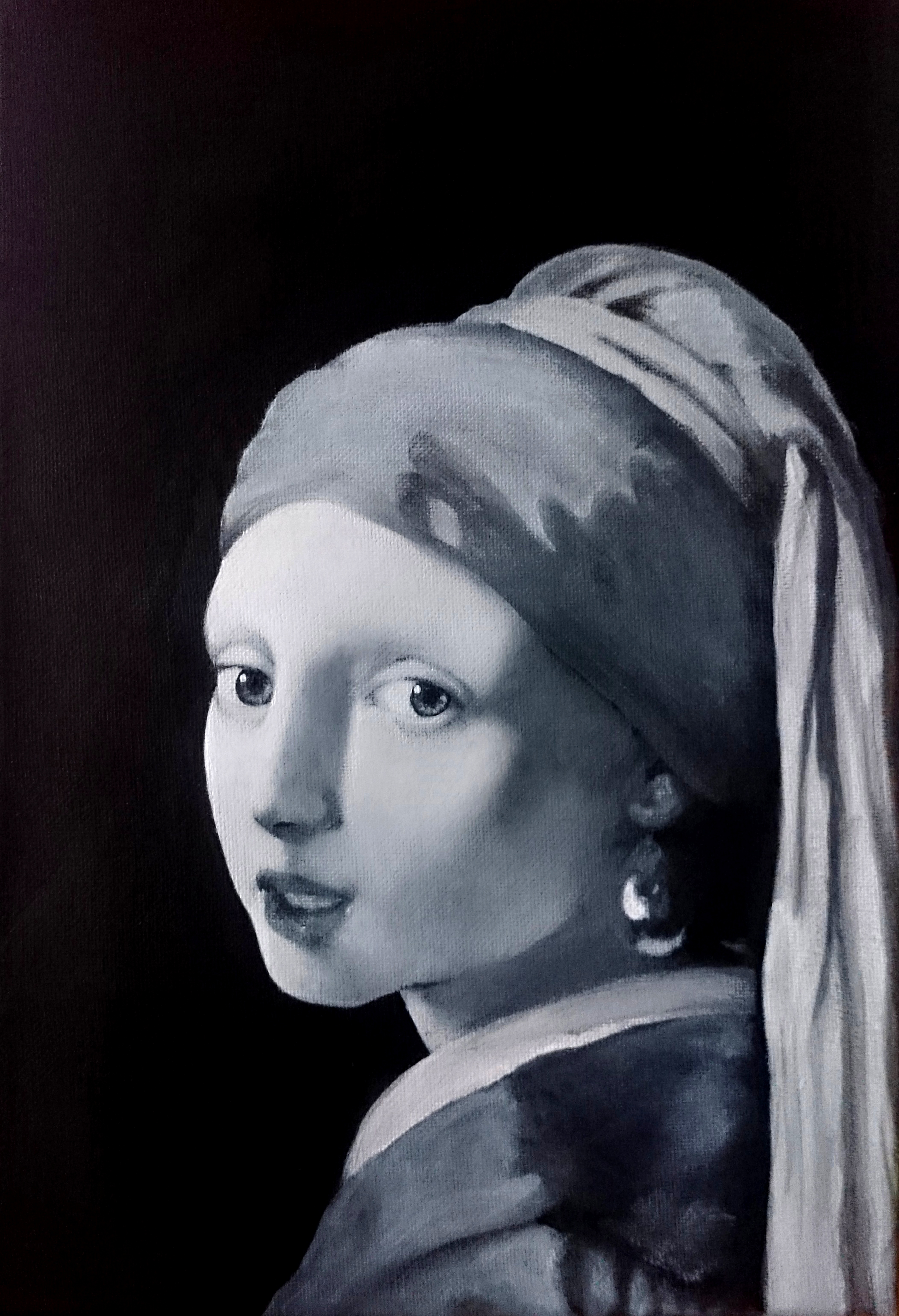 Girl with a pearl tonal study in Acrylic